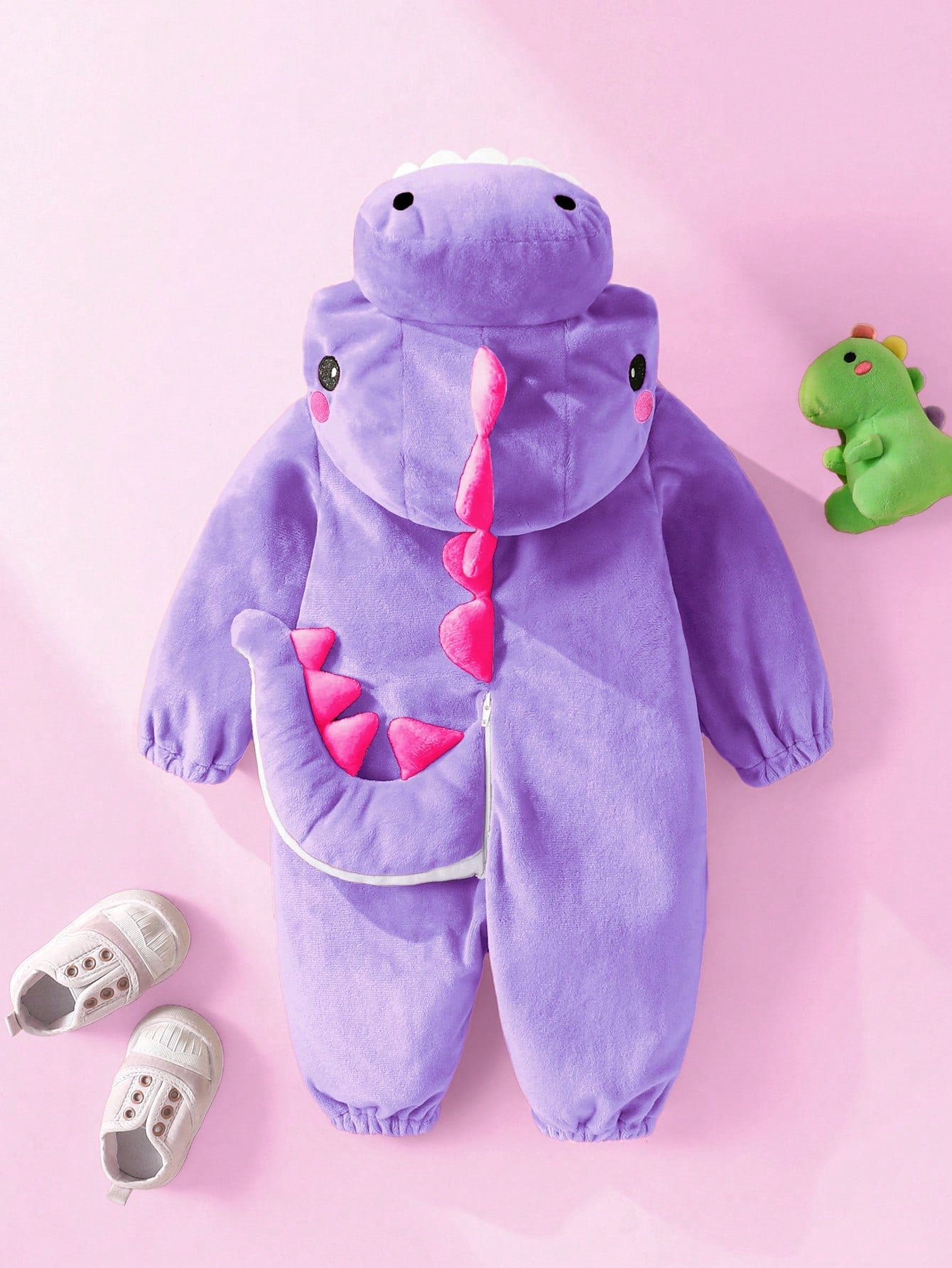 Newborn Cute Funny Crystal Plush 3D Dinosaur Shaped Romper, Long Sleeve & Pants Jumpsuit Baby Girl Dinosaur Clothes
