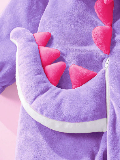 Newborn Cute Funny Crystal Plush 3D Dinosaur Shaped Romper, Long Sleeve & Pants Jumpsuit Baby Girl Dinosaur Clothes