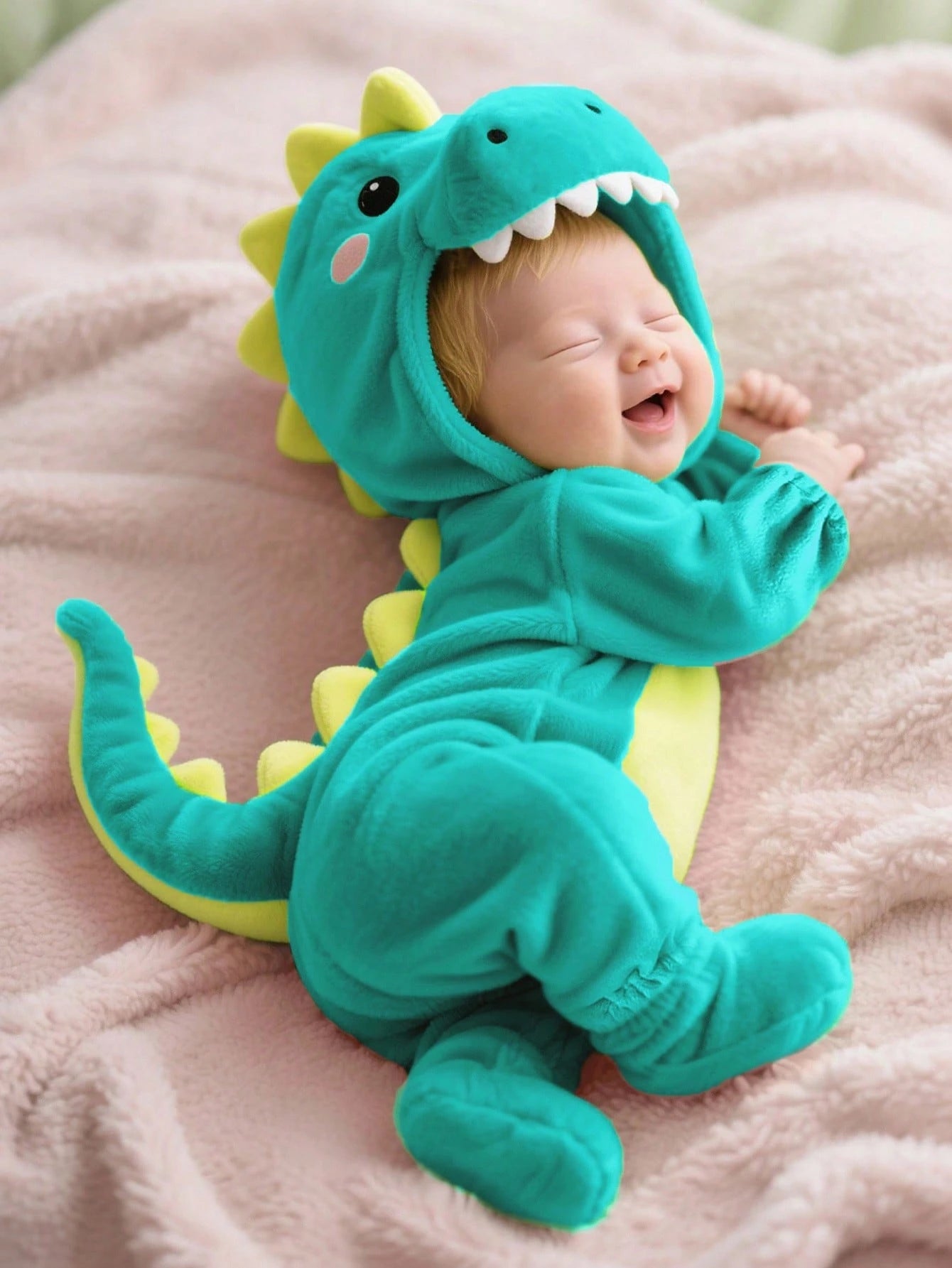 Newborn Cute Plush 3D Dinosaur Shaped Romper, Long Sleeve & Pants Jumpsuit Fall Winter