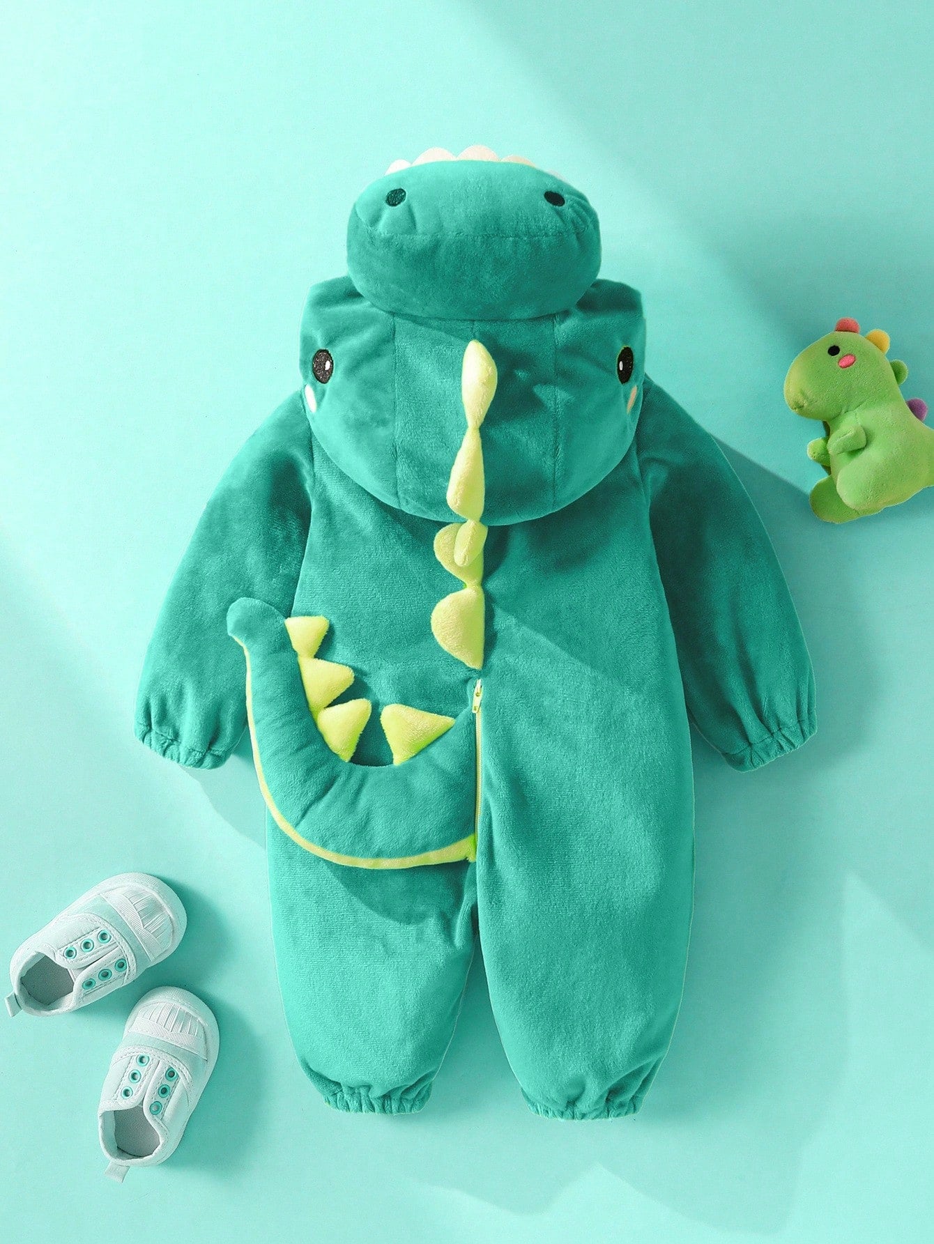 Newborn Cute Plush 3D Dinosaur Shaped Romper, Long Sleeve & Pants Jumpsuit Fall Winter