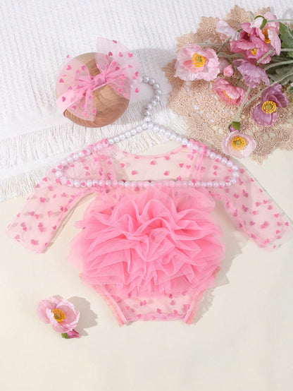 Newborn Photography Props- Baby Polka Dot Lace Bodysuit & Bow Headband Set