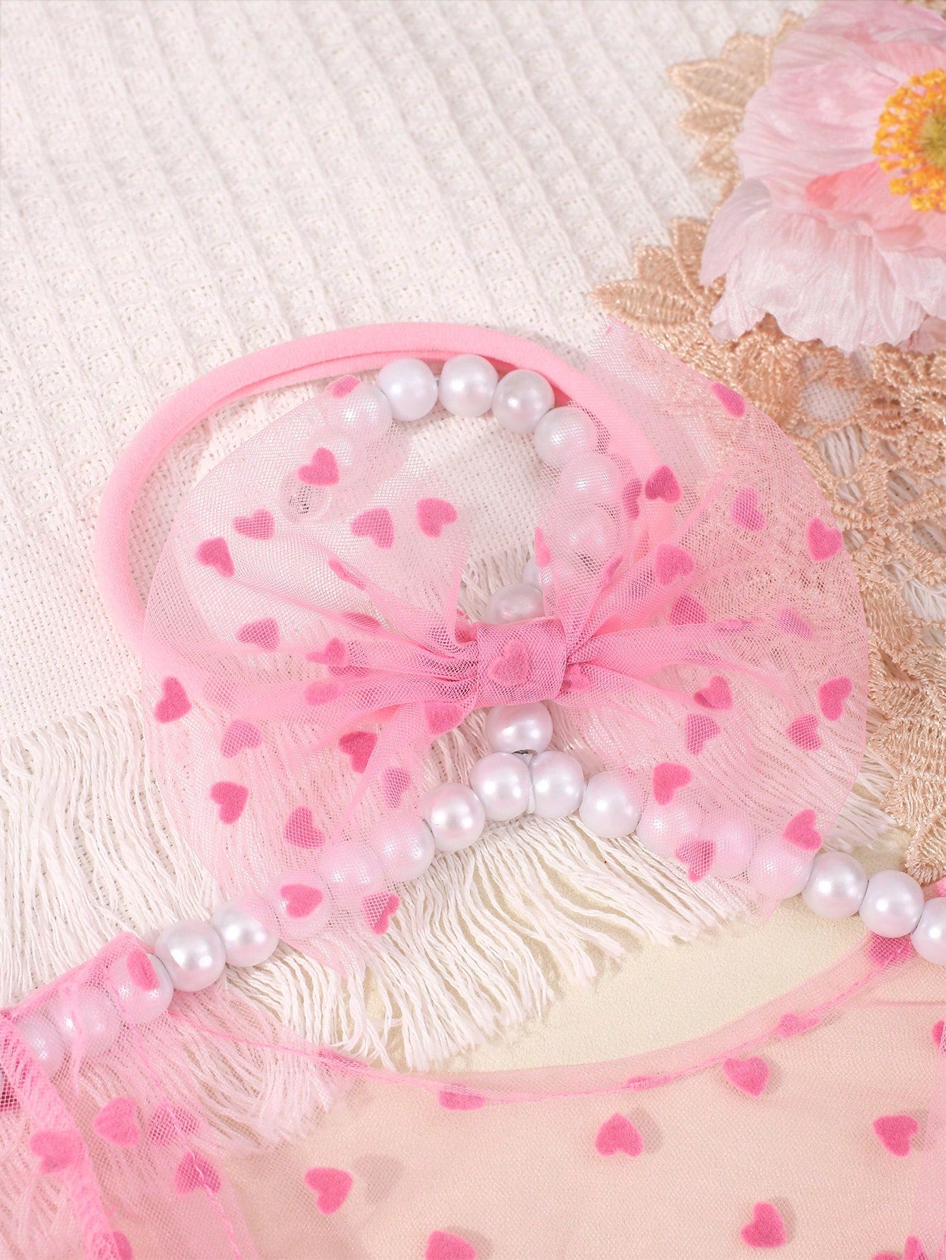 Newborn Photography Props- Baby Polka Dot Lace Bodysuit & Bow Headband Set