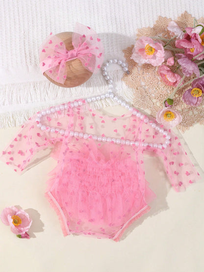 Newborn Photography Props- Baby Polka Dot Lace Bodysuit & Bow Headband Set
