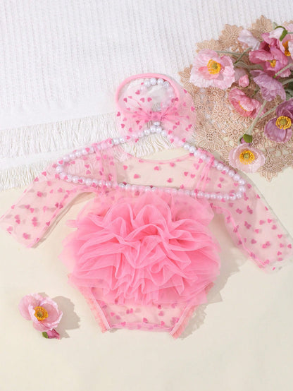 Newborn Photography Props- Baby Polka Dot Lace Bodysuit & Bow Headband Set