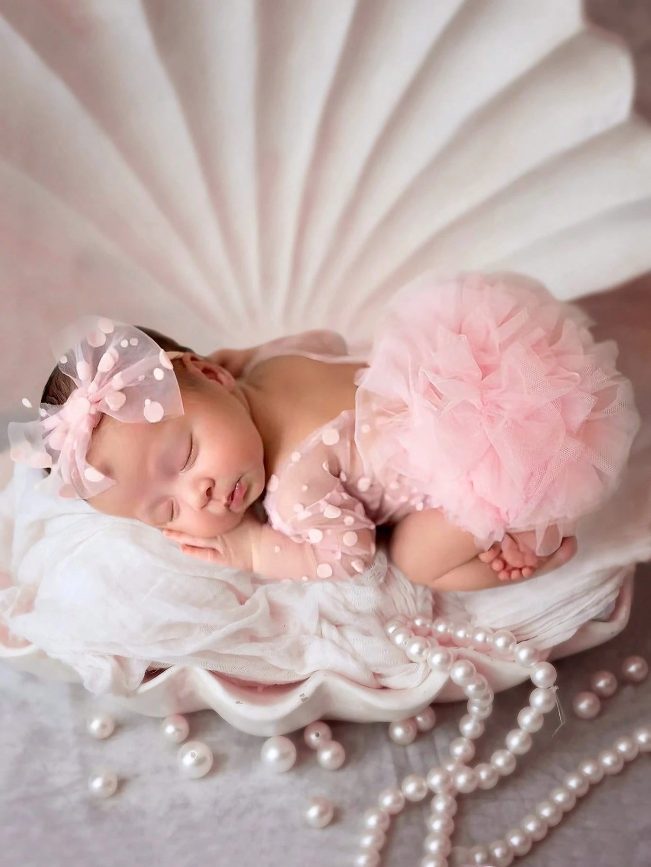 Newborn Photography Props- Baby Polka Dot Lace Bodysuit & Bow Headband Set