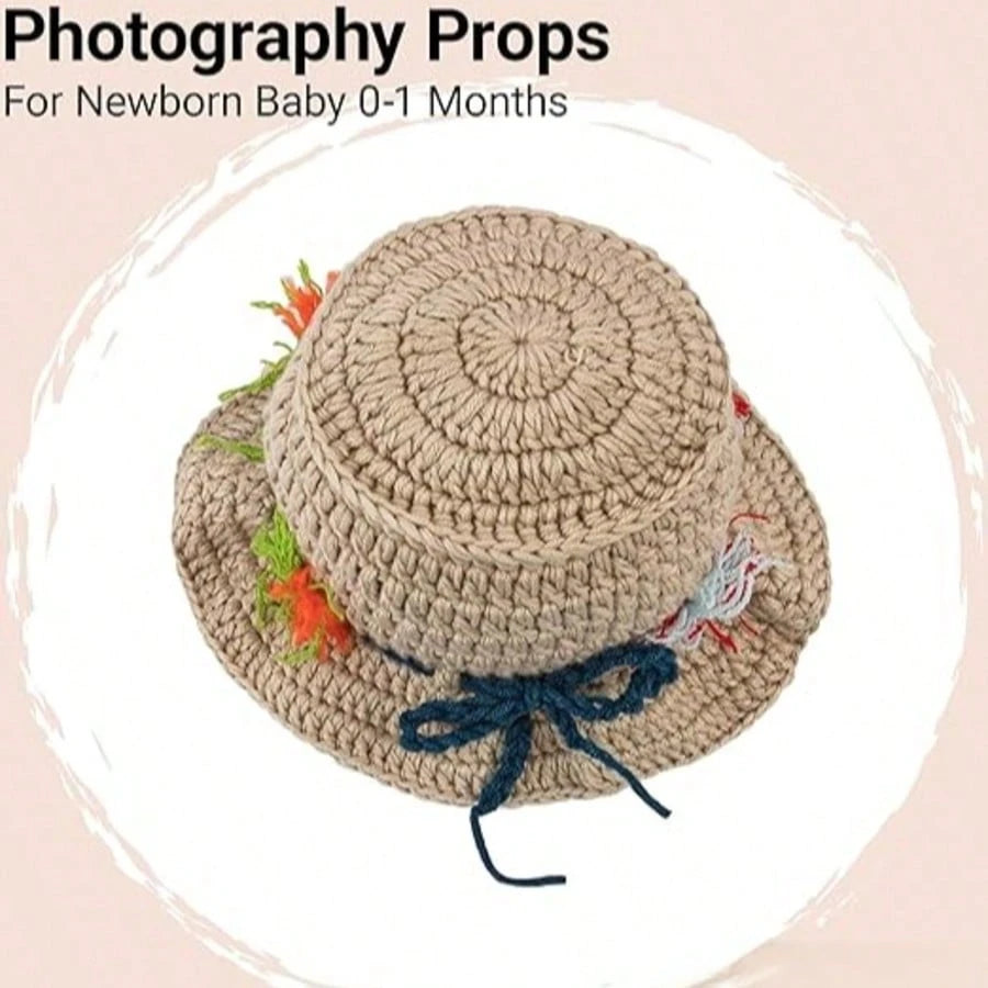 Newborn Photoshoot Outfits Fisherman Set, Crochet Kintted Baby Photography Props Hat, Suspender Pants & Fish For Boys Girls