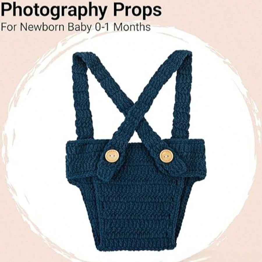 Newborn Photoshoot Outfits Fisherman Set, Crochet Kintted Baby Photography Props Hat, Suspender Pants & Fish For Boys Girls