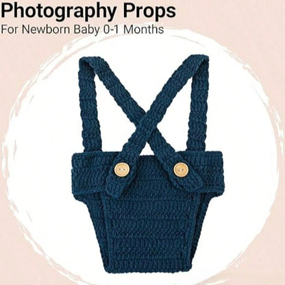 Newborn Photoshoot Outfits Fisherman Set, Crochet Kintted Baby Photography Props Hat, Suspender Pants & Fish For Boys Girls