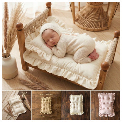 Newbron Photography Props Mattress With Pillow Posing Mat Soft Spandex Lace Rectangle Pillows Bed Mattress Doll Bed Mat Baby Girl Boy Photo