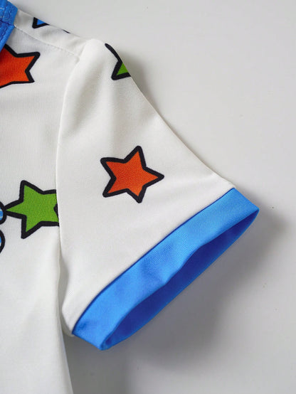 Nick 90s| Baby Boy Cute Cartoon Character & Star Letter Graphic Contrast Binding Short Sleeve Comfortable Romper, Summer