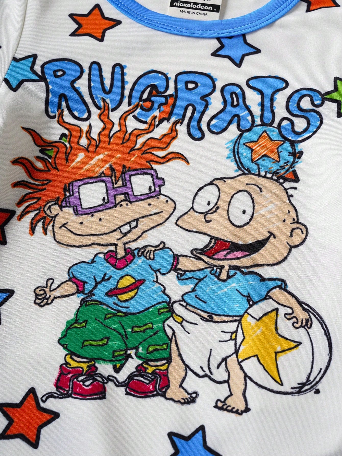 Nick 90s| Baby Boy Cute Cartoon Character & Star Letter Graphic Contrast Binding Short Sleeve Comfortable Romper, Summer