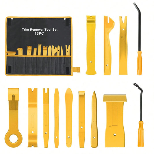 Nilight 13PCS Nylon Trim Removal Tool Set| For Bumper Fastener Rivet Clips Car Door Clip Panel Audio Video Dashboard Dismantle Yellow