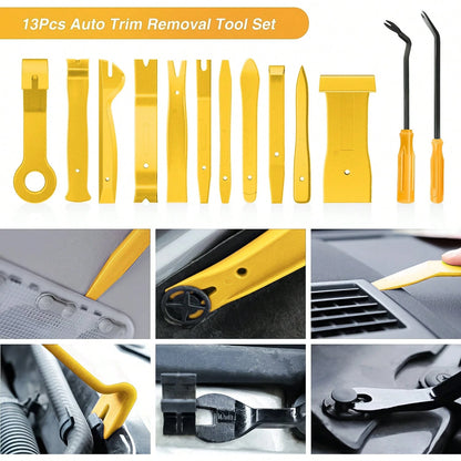 Nilight 13PCS Nylon Trim Removal Tool Set| For Bumper Fastener Rivet Clips Car Door Clip Panel Audio Video Dashboard Dismantle Yellow