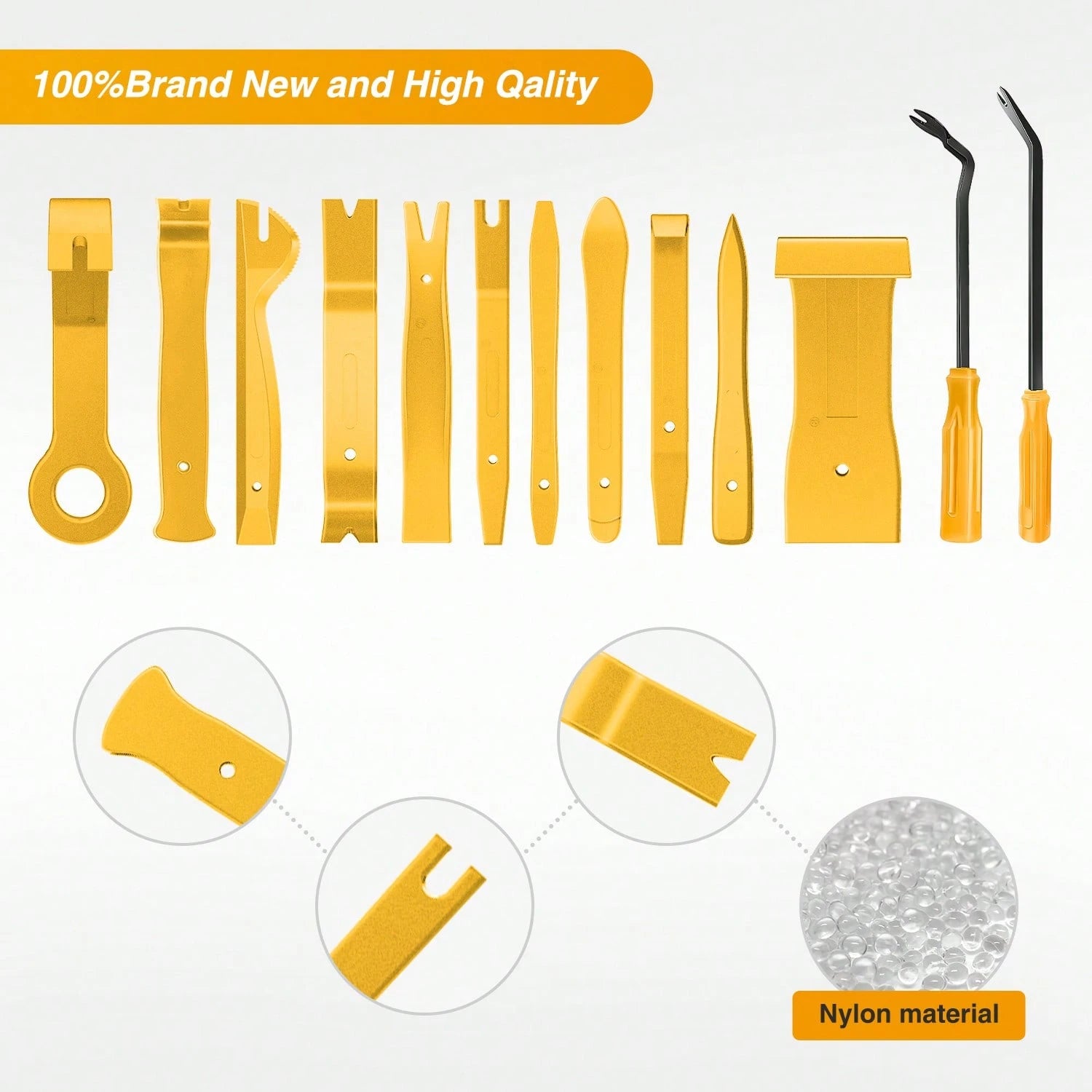 Nilight 13PCS Nylon Trim Removal Tool Set| For Bumper Fastener Rivet Clips Car Door Clip Panel Audio Video Dashboard Dismantle Yellow