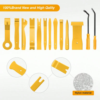 Nilight 13PCS Nylon Trim Removal Tool Set| For Bumper Fastener Rivet Clips Car Door Clip Panel Audio Video Dashboard Dismantle Yellow