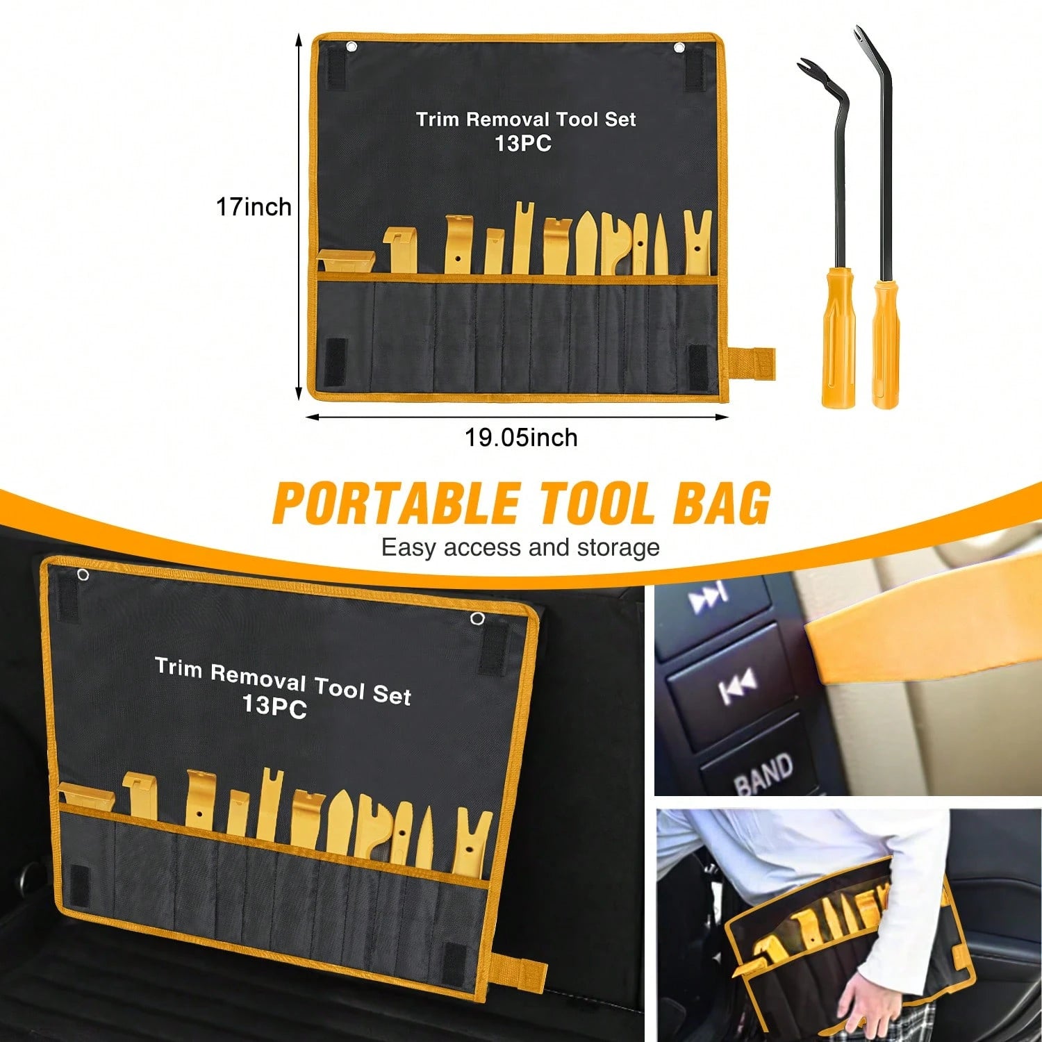Nilight 13PCS Nylon Trim Removal Tool Set| For Bumper Fastener Rivet Clips Car Door Clip Panel Audio Video Dashboard Dismantle Yellow