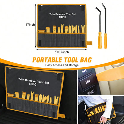 Nilight 13PCS Nylon Trim Removal Tool Set| For Bumper Fastener Rivet Clips Car Door Clip Panel Audio Video Dashboard Dismantle Yellow