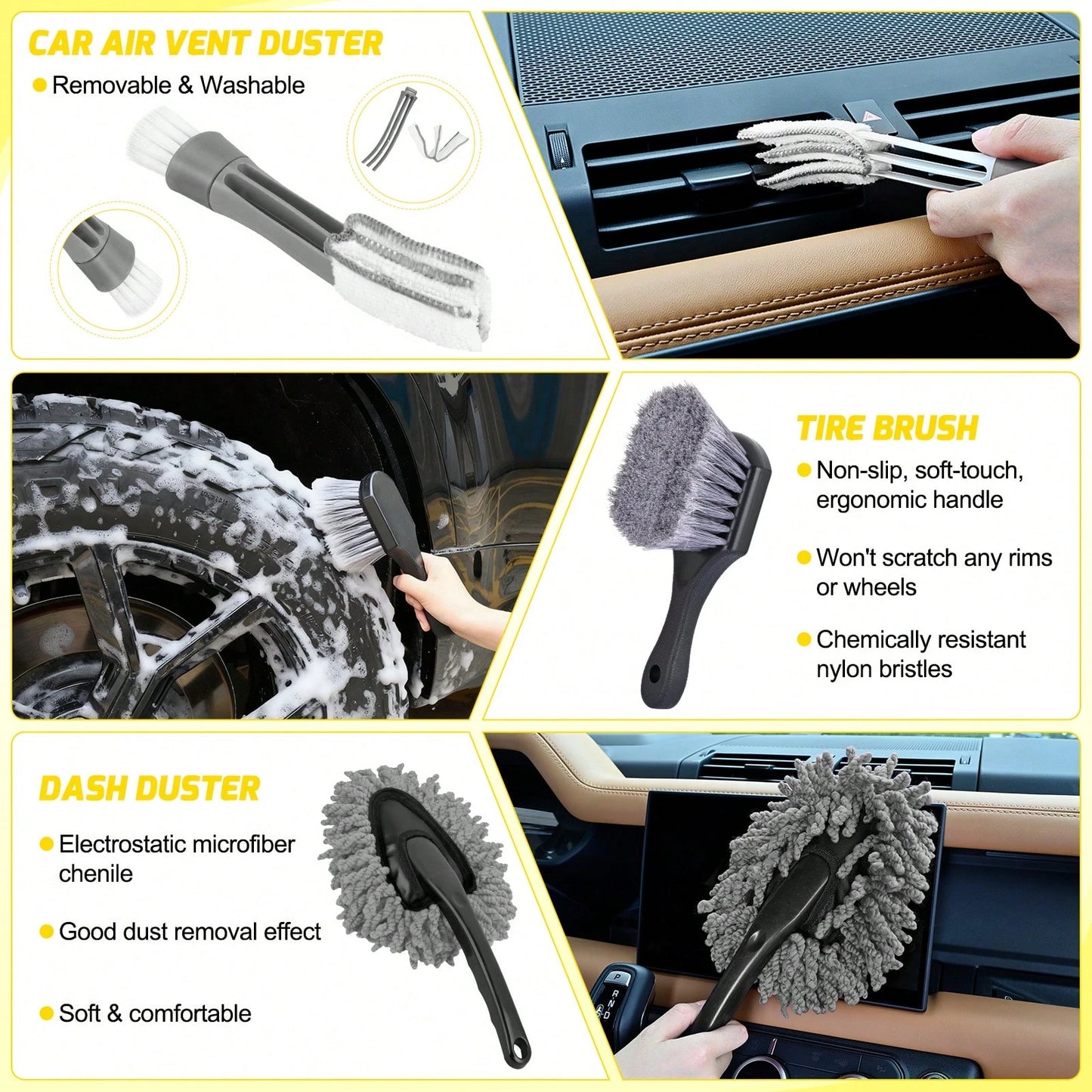 Nilight 27PCS Car Detailing Kit With Storage Carry Bag, Complete Auto Cleaning Tools Set For Interior & Exterior Deep Cleaning, Dashboard, Seats, Air Vents, Wheels, Tires & Windshield Care, Yellow