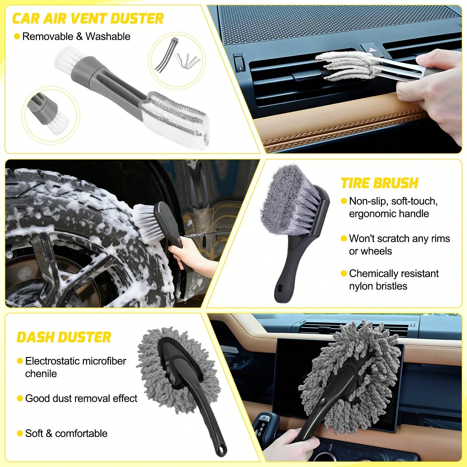 Nilight 27PCS Car Detailing Kit With Storage Carry Bag, Complete Auto Cleaning Tools Set For Interior & Exterior Deep Cleaning, Dashboard, Seats, Air Vents, Wheels, Tires & Windshield Care, Yellow