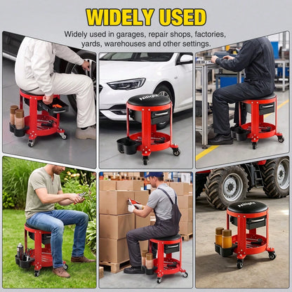 nilight 3-In-1/2-In-1 Z-Shaped Auto Repair Bench With Wheeled Tool Tray And 2 Cup Holder, 300LB Foldable And Adjustable Rolling Garage Seat With Two Drawers, Features 4 Wheels For Under-Car Repair.