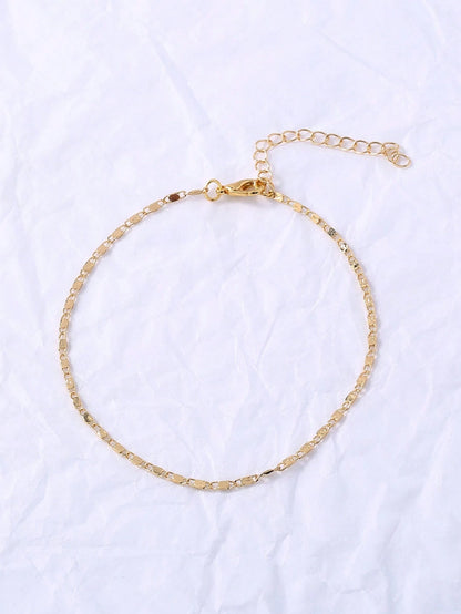 Nooxian 1pc Elegant & Cute Gold-Tone Stainless Steel Anklet For Women- Suitable For Casual Vacation, Summer Style, Daily Wear And Festive Occasions, Vacation Jewelry| Delicate Chain| Polished Finis