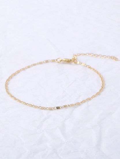 Nooxian 1pc Elegant & Cute Gold-Tone Stainless Steel Anklet For Women- Suitable For Casual Vacation, Summer Style, Daily Wear And Festive Occasions, Vacation Jewelry| Delicate Chain| Polished Finis