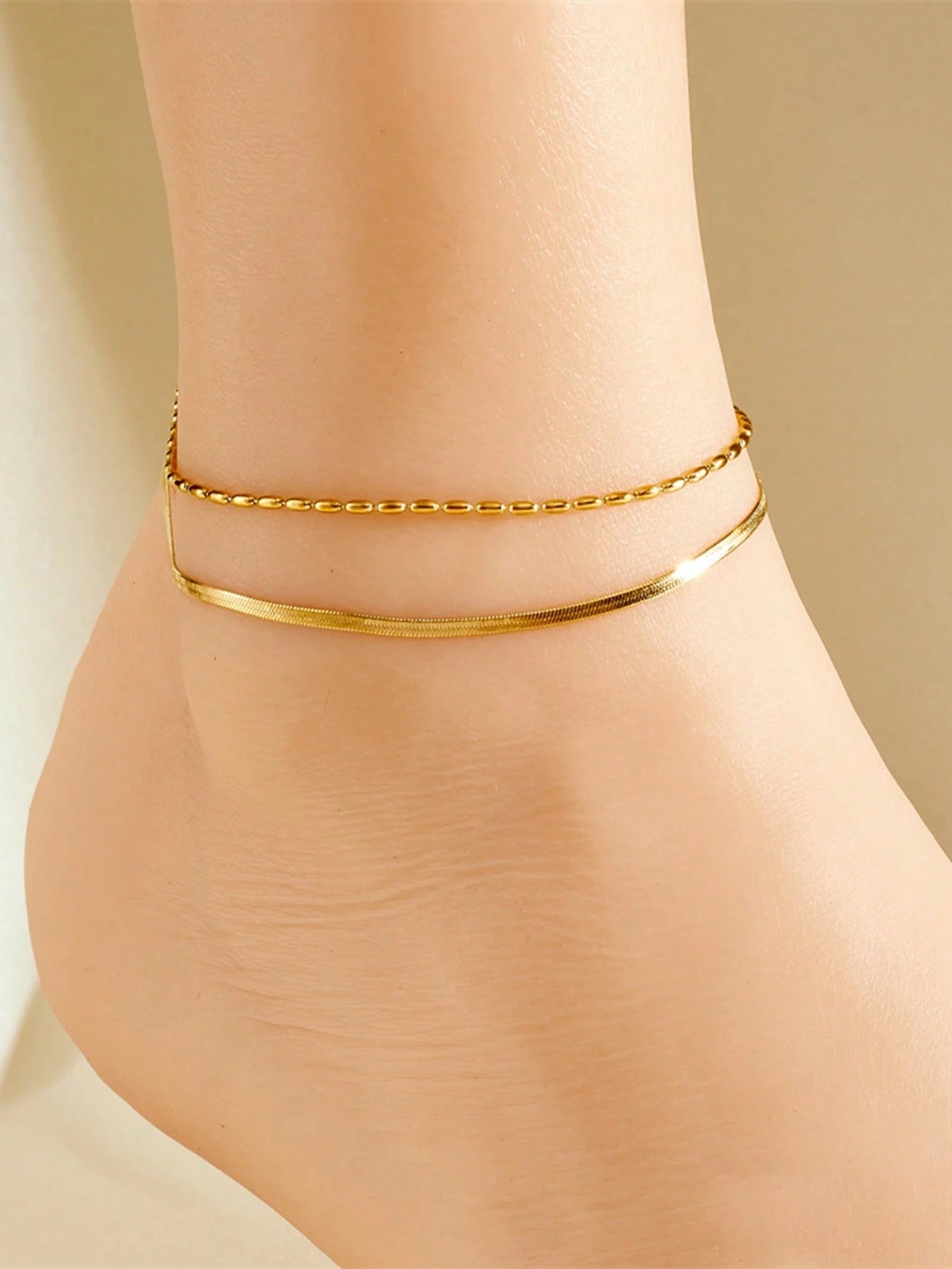 Nooxian 1pc Elegant & Cute Gold-Tone Stainless Steel Anklet For Women- Suitable For Casual Vacation, Summer Style, Daily Wear And Festive Occasions, Vacation Jewelry| Delicate Chain| Polished Finis