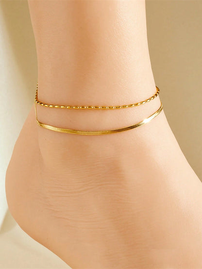 Nooxian 1pc Elegant & Cute Gold-Tone Stainless Steel Anklet For Women- Suitable For Casual Vacation, Summer Style, Daily Wear And Festive Occasions, Vacation Jewelry| Delicate Chain| Polished Finis