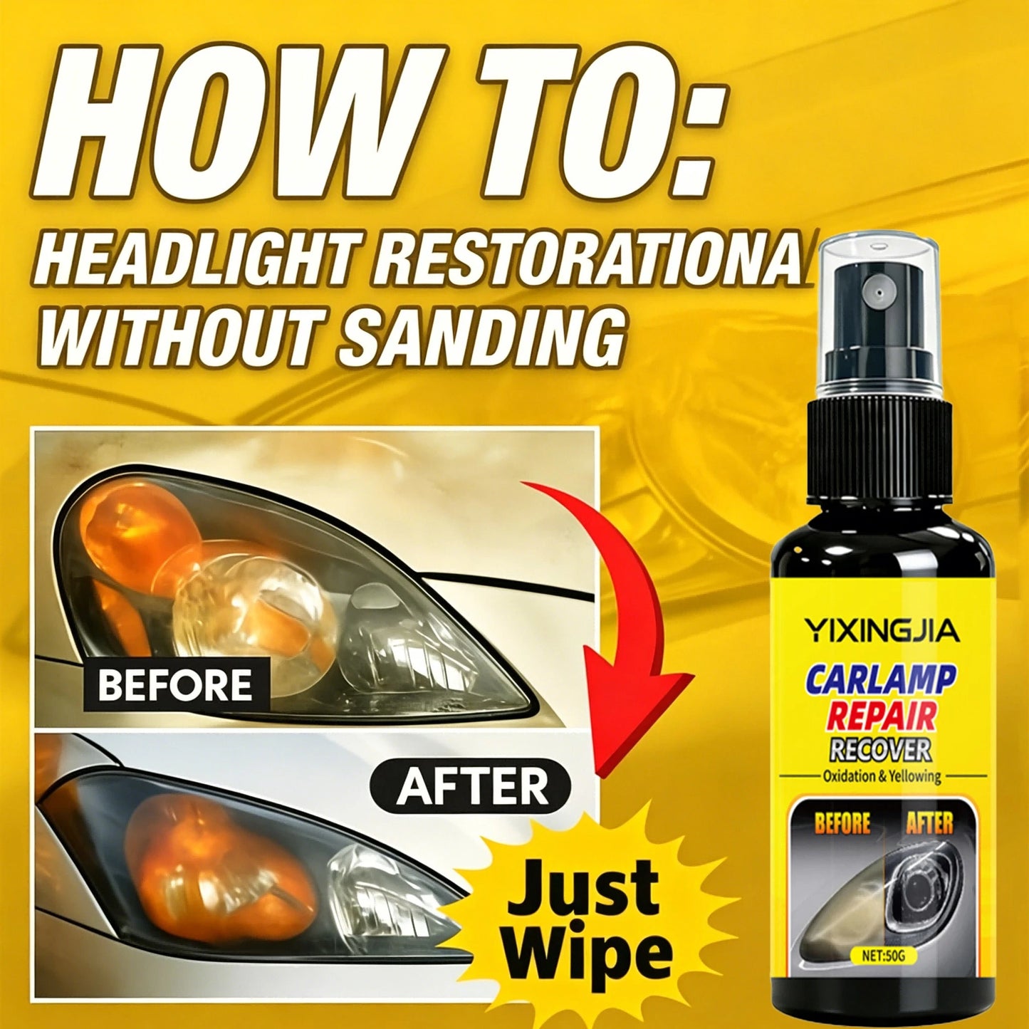 Nuokaiqi Headlight Restoration Kit- Advanced Oxidation & Yellowing Remover, Clear & Bright Headlights With Long-Lasting Protective Coating