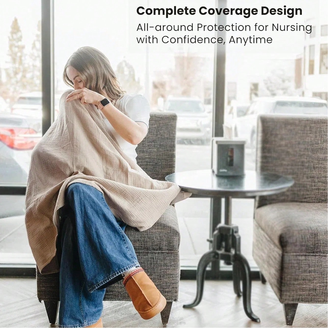 Nursing Covers For Breastfeeding, Privacy Breast Feeding Cover With Arch Neckline For Mom And Baby, Lightweight & Breathable Nursing Apron, Multi-Use Carseat Canopy, Stroller Cover, Adjustable & Comfo