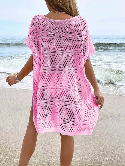 NZZOF Women's Fashion Casual Hollow Out Coverup (Bikini Not Included) Vacation Beach Pink Summer