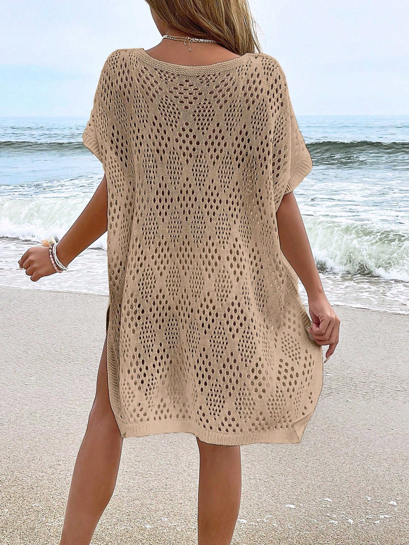 NZZOF Women's Fashionable Casual Cover-Up Kimono, Hollow-Out Design (Swimsuit Not Included) Vacation Beach Summer