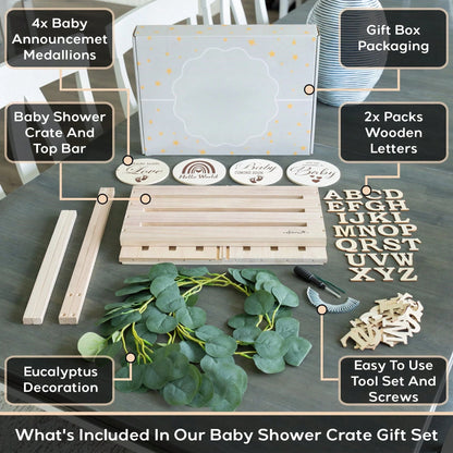 Oaoleer 1PC Wooden Baby Shower Crate Closet- Customizable Wooden Crate Box With Dual Rod System, Personalized Baby Shower Basket Alphabet Letters