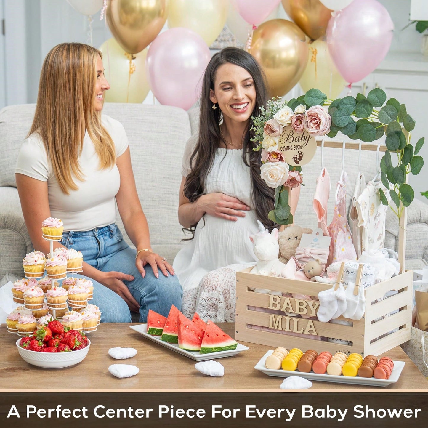 Oaoleer 1PC Wooden Baby Shower Crate Closet- Customizable Wooden Crate Box With Dual Rod System, Personalized Baby Shower Basket Alphabet Letters