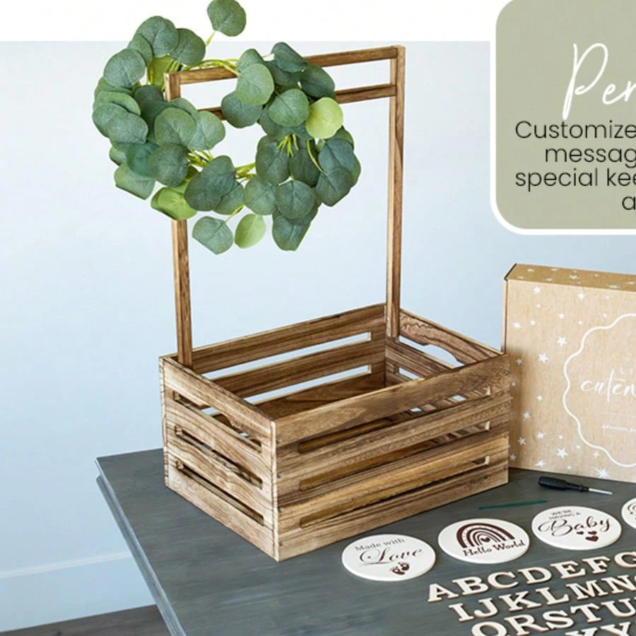 Oaoleer 1PC Wooden Baby Shower Crate Closet- Customizable Wooden Crate Box With Dual Rod System, Personalized Baby Shower Basket Alphabet Letters