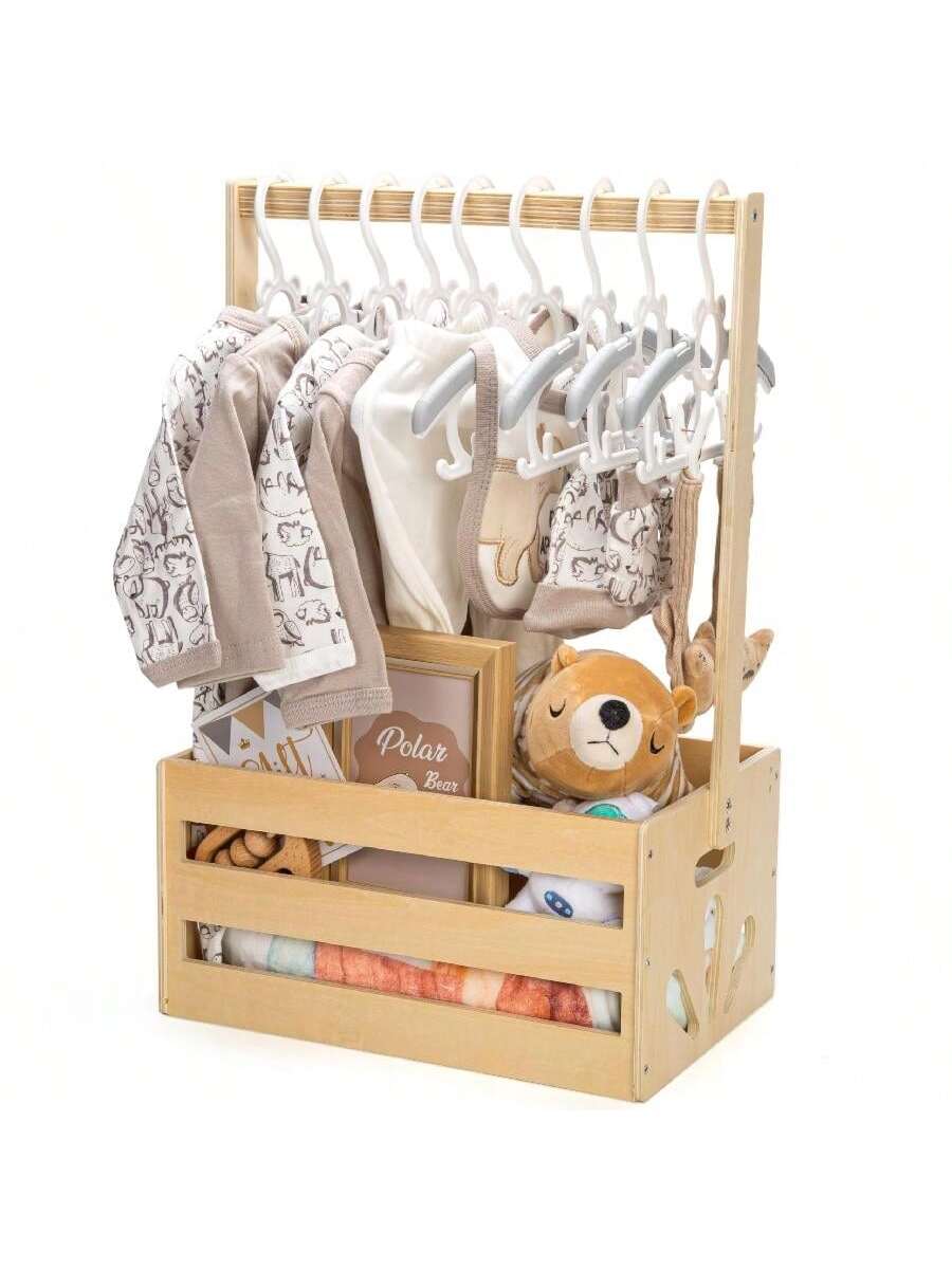 Oaoleer 1pcs Wooden Baby Shower Crate Closet, Baby Storage Crate With Handle, Basket For Baby Shower Gifts, Welcome Gift Basket For Newborn Boys Girls