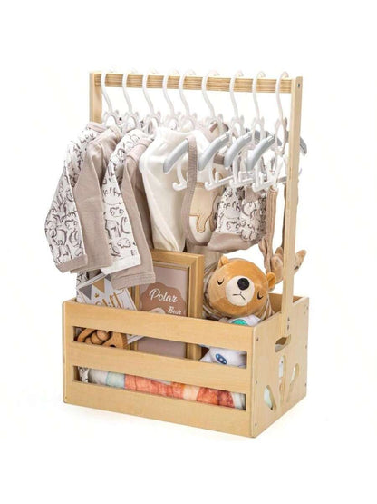 Oaoleer 1pcs Wooden Baby Shower Crate Closet, Baby Storage Crate With Handle, Basket For Baby Shower Gifts, Welcome Gift Basket For Newborn Boys Girls