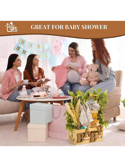 Oaoleer 1pcs Wooden Baby Shower Crate Closet, Baby Storage Crate With Handle, Basket For Baby Shower Gifts, Welcome Gift Basket For Newborn Boys Girls