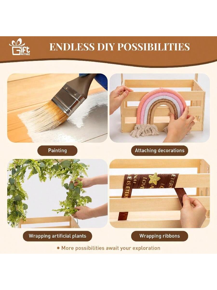 Oaoleer 1pcs Wooden Baby Shower Crate Closet, Baby Storage Crate With Handle, Basket For Baby Shower Gifts, Welcome Gift Basket For Newborn Boys Girls