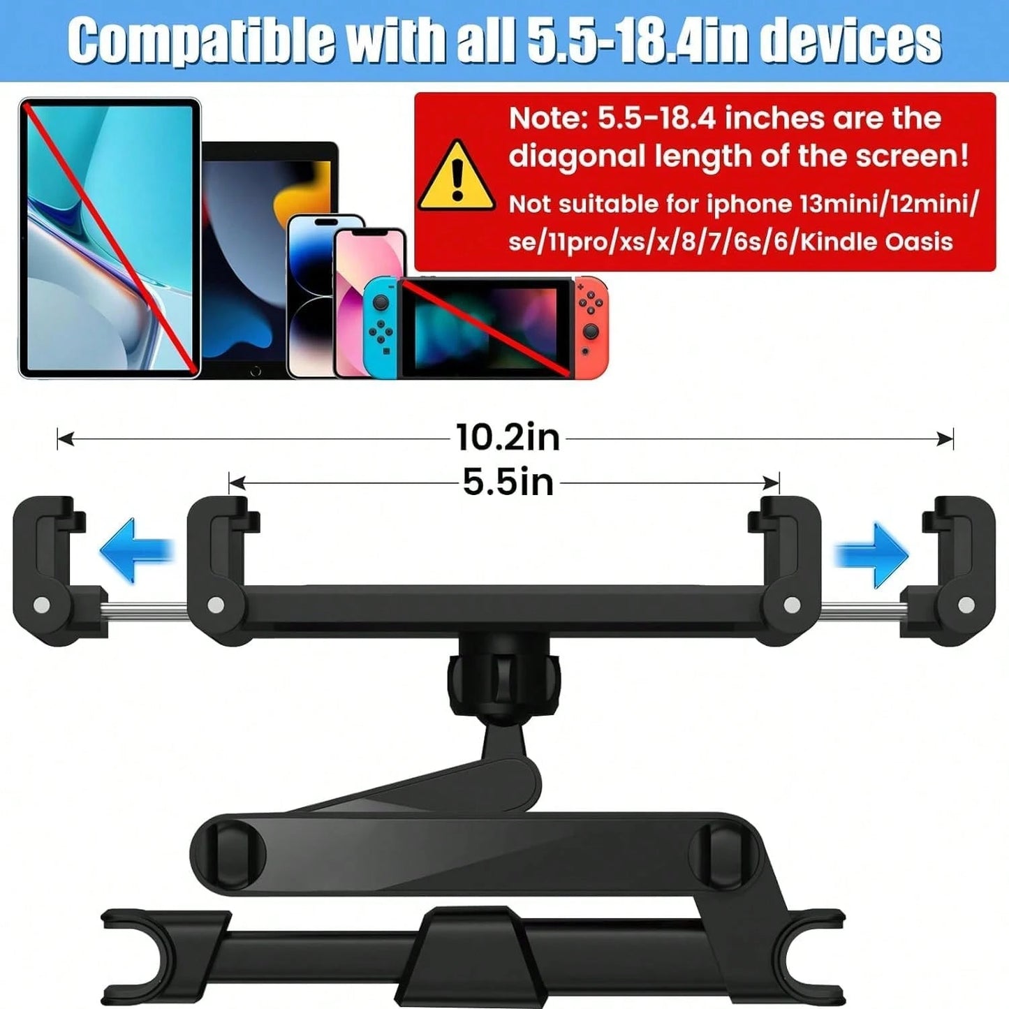 Oaoleer 2PCS Universal 360° Rotating Car Headrest Mount Holder For Tablets & Cell Phones, Adjustable Backseat Headrest Mount Compatible With Pad, Android Tablets, Smartphones, Switch, All 4-11 Inch De