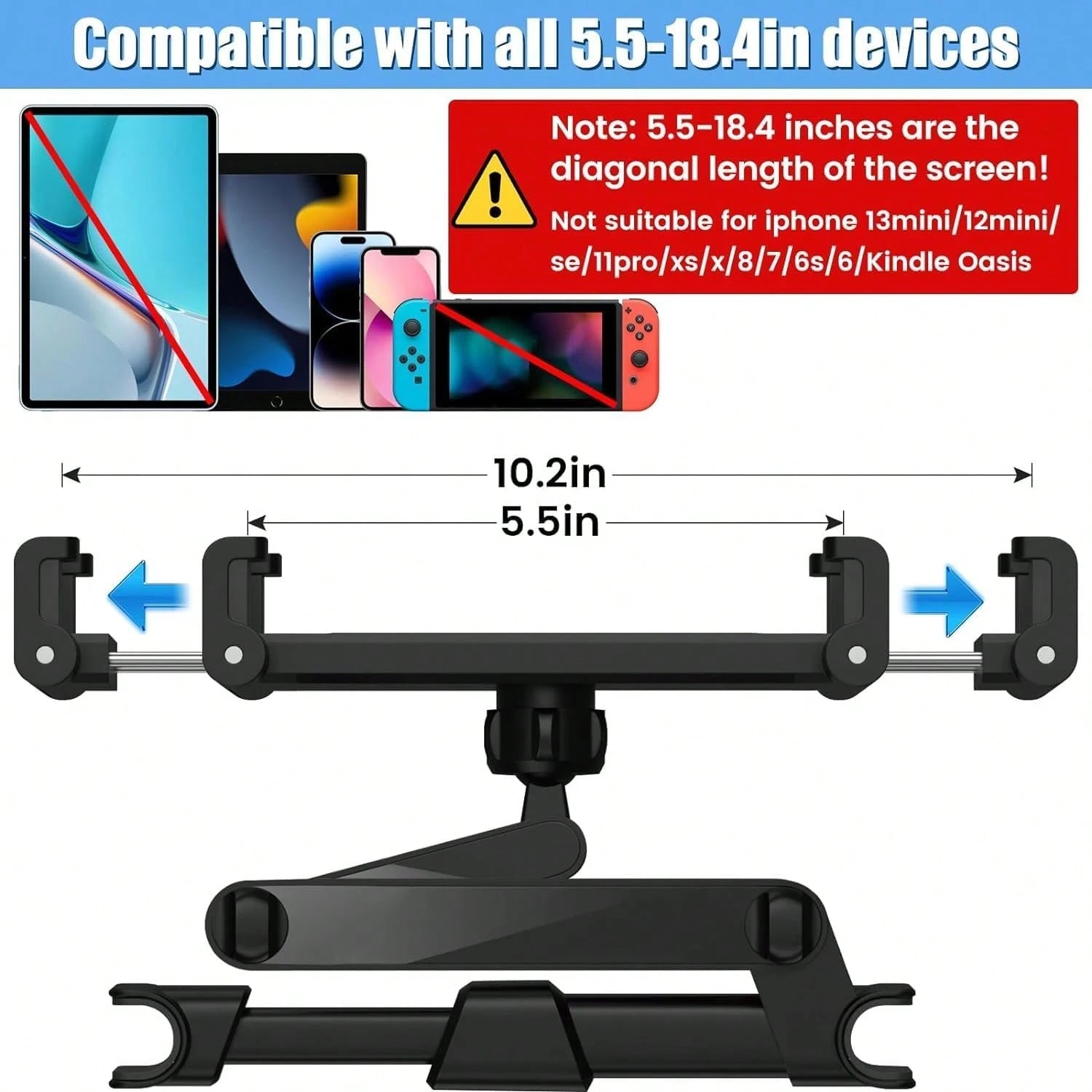 Oaoleer 2PCS Universal 360° Rotating Car Headrest Mount Holder For Tablets & Cell Phones, Adjustable Backseat Headrest Mount Compatible With Pad, Android Tablets, Smartphones, Switch, All 4-11 Inch De