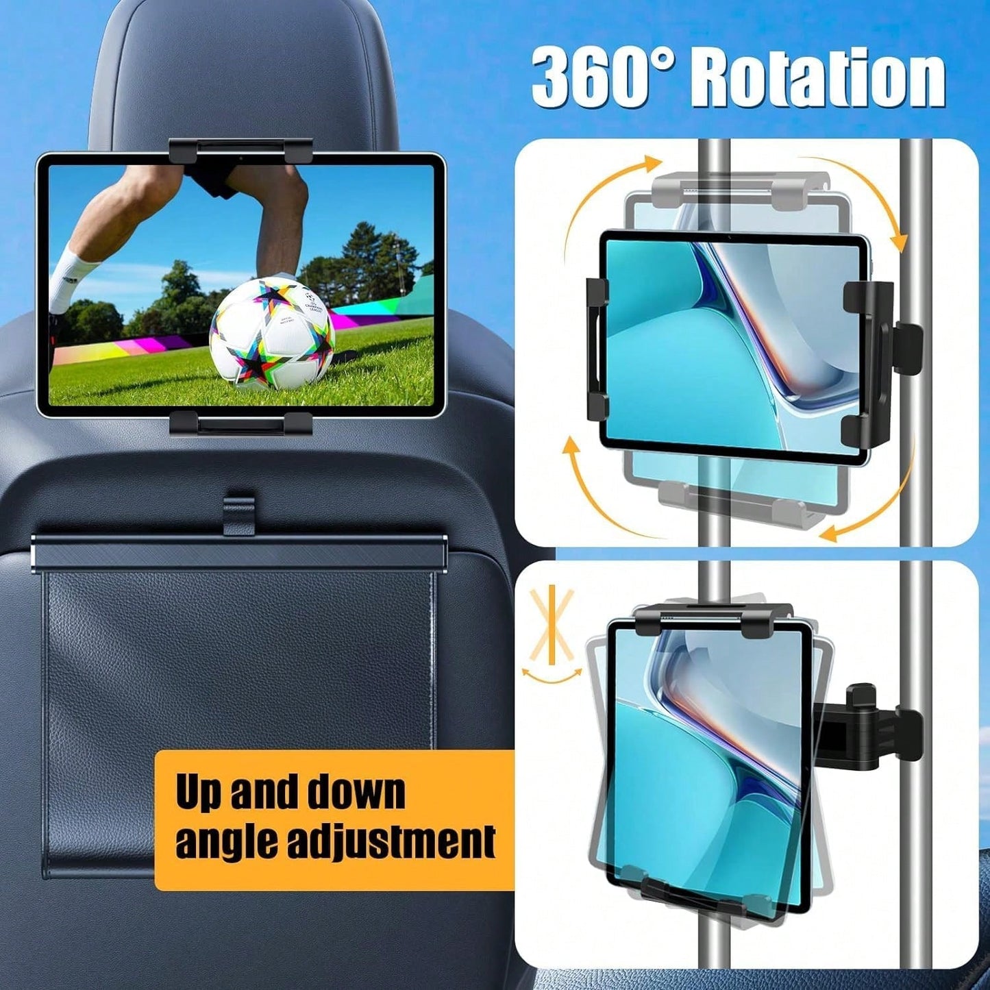 Oaoleer 2PCS Universal 360° Rotating Car Headrest Mount Holder For Tablets & Cell Phones, Adjustable Backseat Headrest Mount Compatible With Pad, Android Tablets, Smartphones, Switch, All 4-11 Inch De
