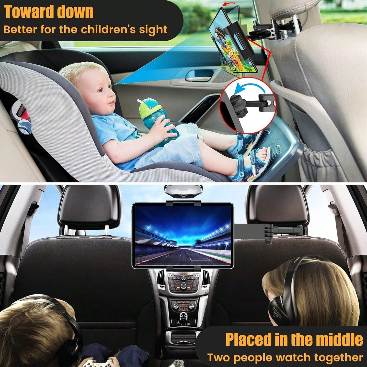 Oaoleer 2PCS Universal 360° Rotating Car Headrest Mount Holder For Tablets & Cell Phones, Adjustable Backseat Headrest Mount Compatible With Pad, Android Tablets, Smartphones, Switch, All 4-11 Inch De