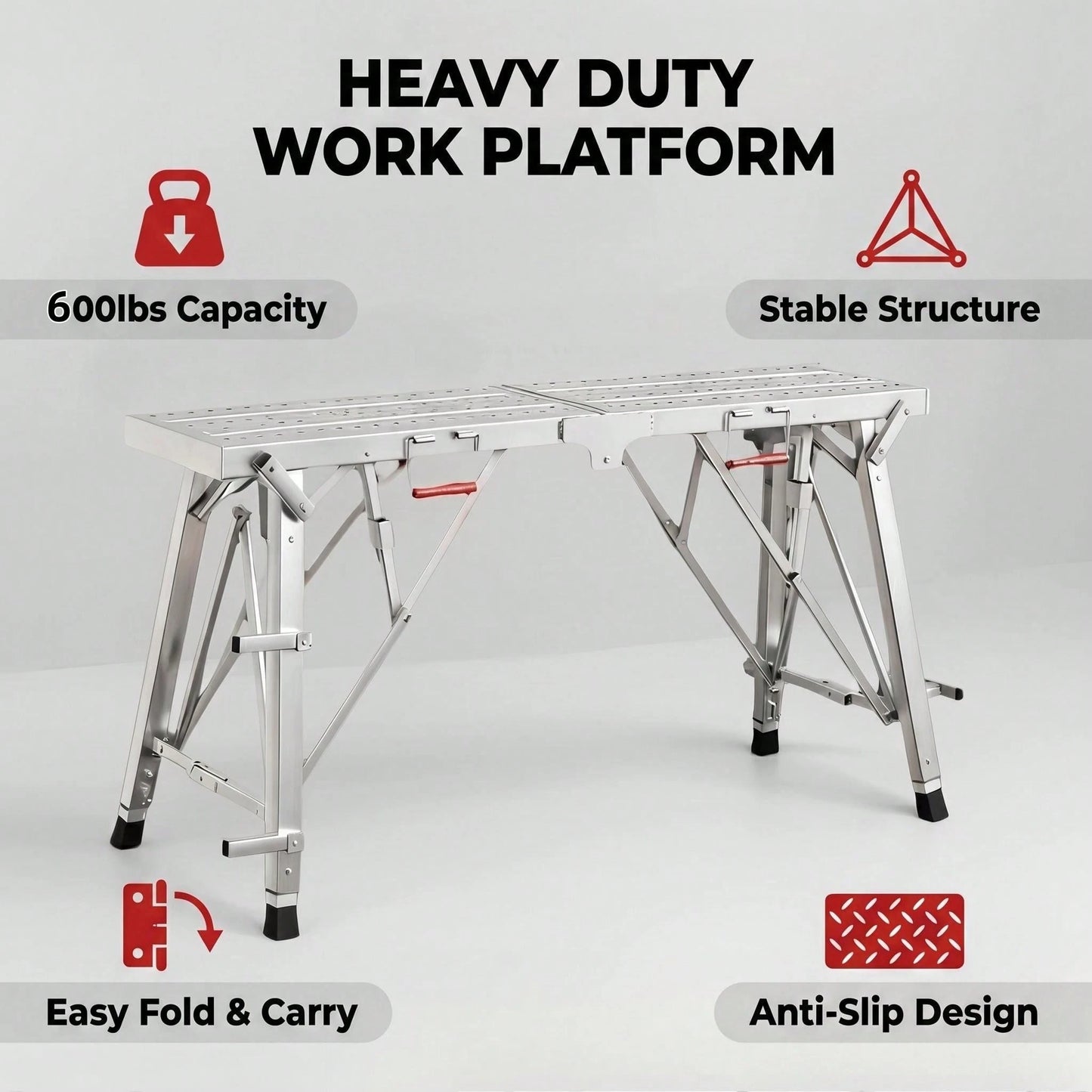 OJMD This Reinforced And Thickened Work Ladder Can Be Folded In Half And Features A Portable Handle. The Ladder Surface Is Covered With Anti-Slip Holes To Increase Friction. Suitable For Home Renovati