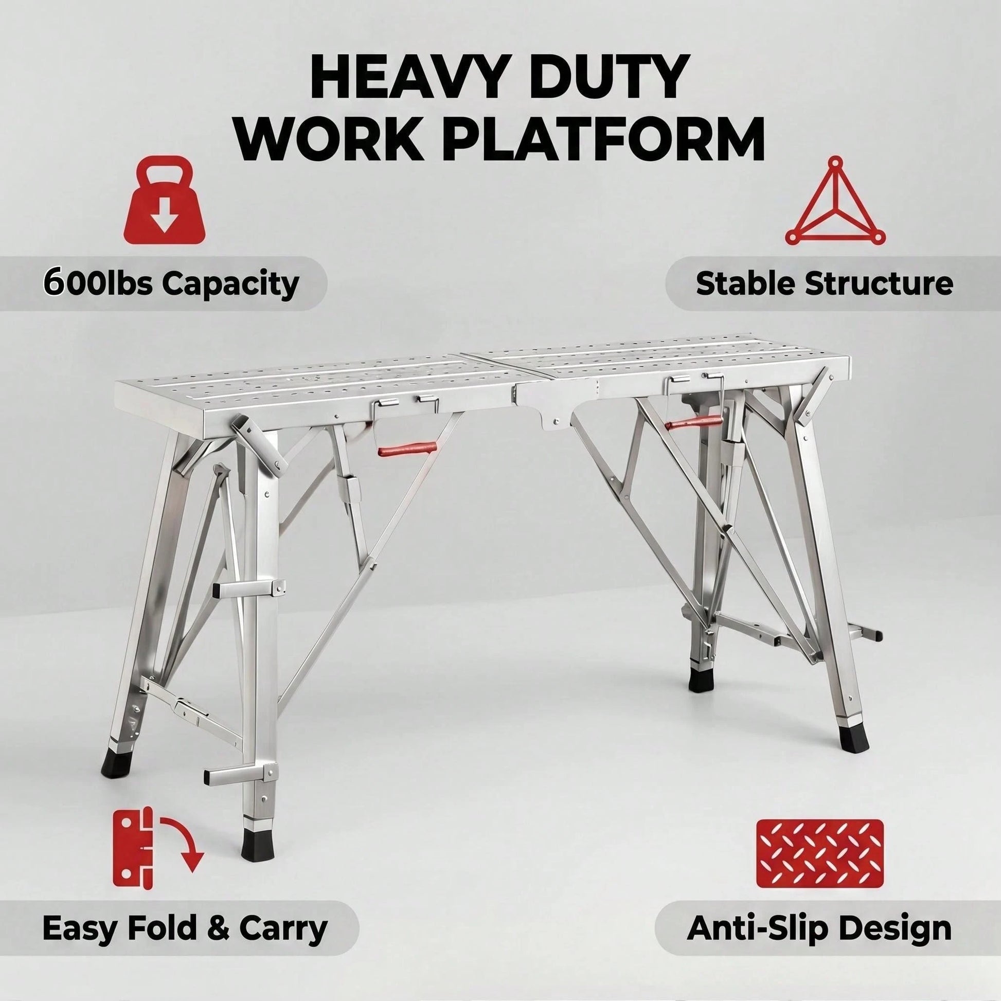 OJMD This Reinforced And Thickened Work Ladder Can Be Folded In Half And Features A Portable Handle. The Ladder Surface Is Covered With Anti-Slip Holes To Increase Friction. Suitable For Home Renovati