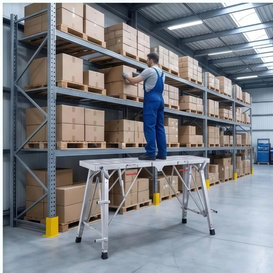 OJMD This Reinforced And Thickened Work Ladder Can Be Folded In Half And Features A Portable Handle. The Ladder Surface Is Covered With Anti-Slip Holes To Increase Friction. Suitable For Home Renovati