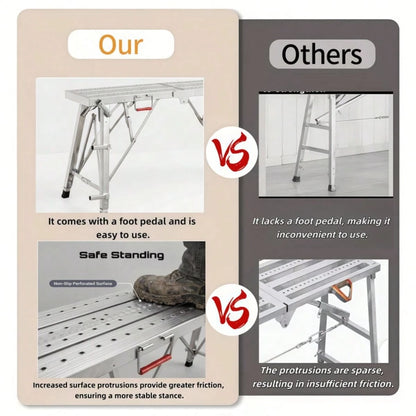 OJMD This Reinforced And Thickened Work Ladder Can Be Folded In Half And Features A Portable Handle. The Ladder Surface Is Covered With Anti-Slip Holes To Increase Friction. Suitable For Home Renovati