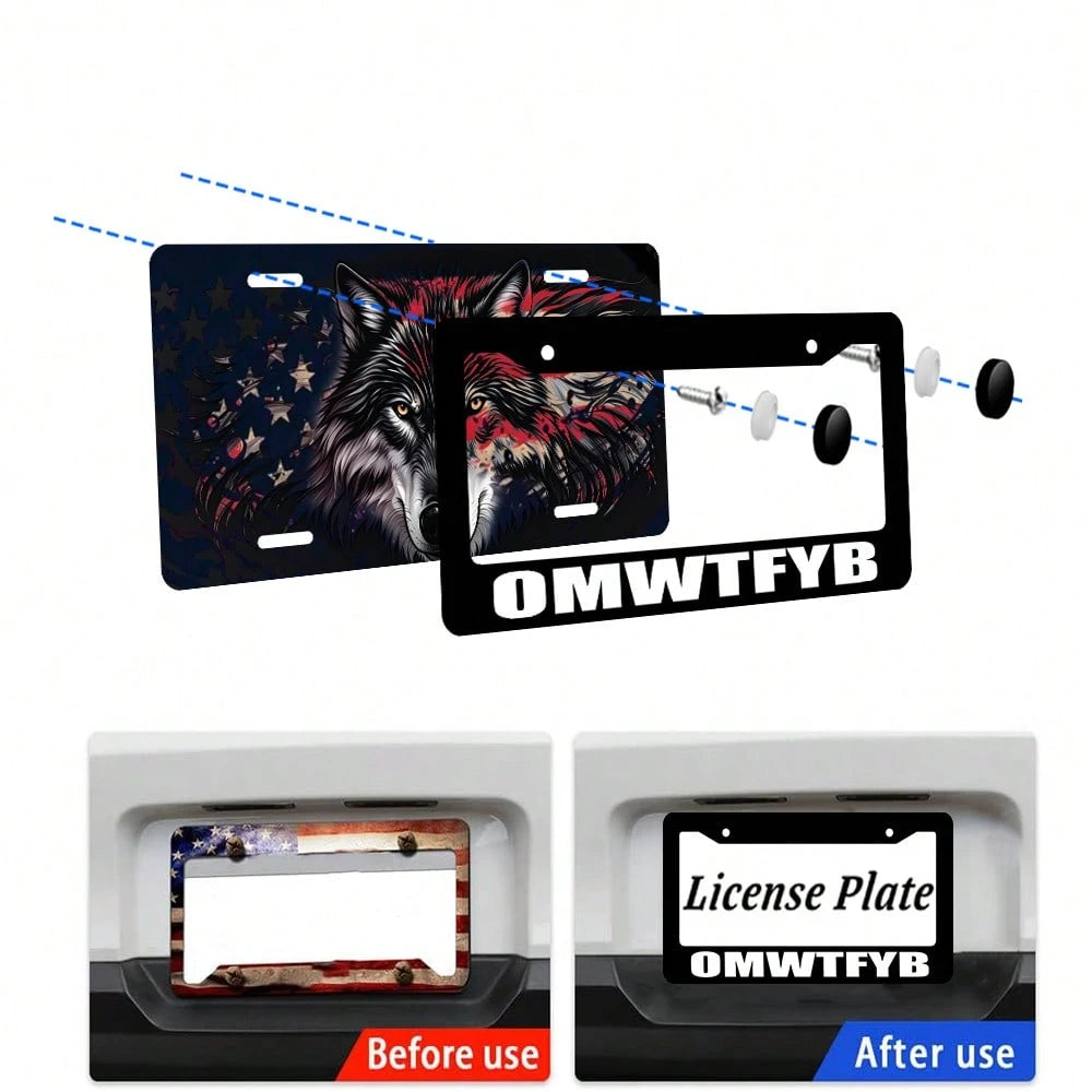 Omwtfyb License Plate Frame, Interesting Black License Plate Holder, 1PC Personalized Car Front And Rear License Plate Covers, Universal License Plate Cover, Us License Plate Size 12x6 Inch