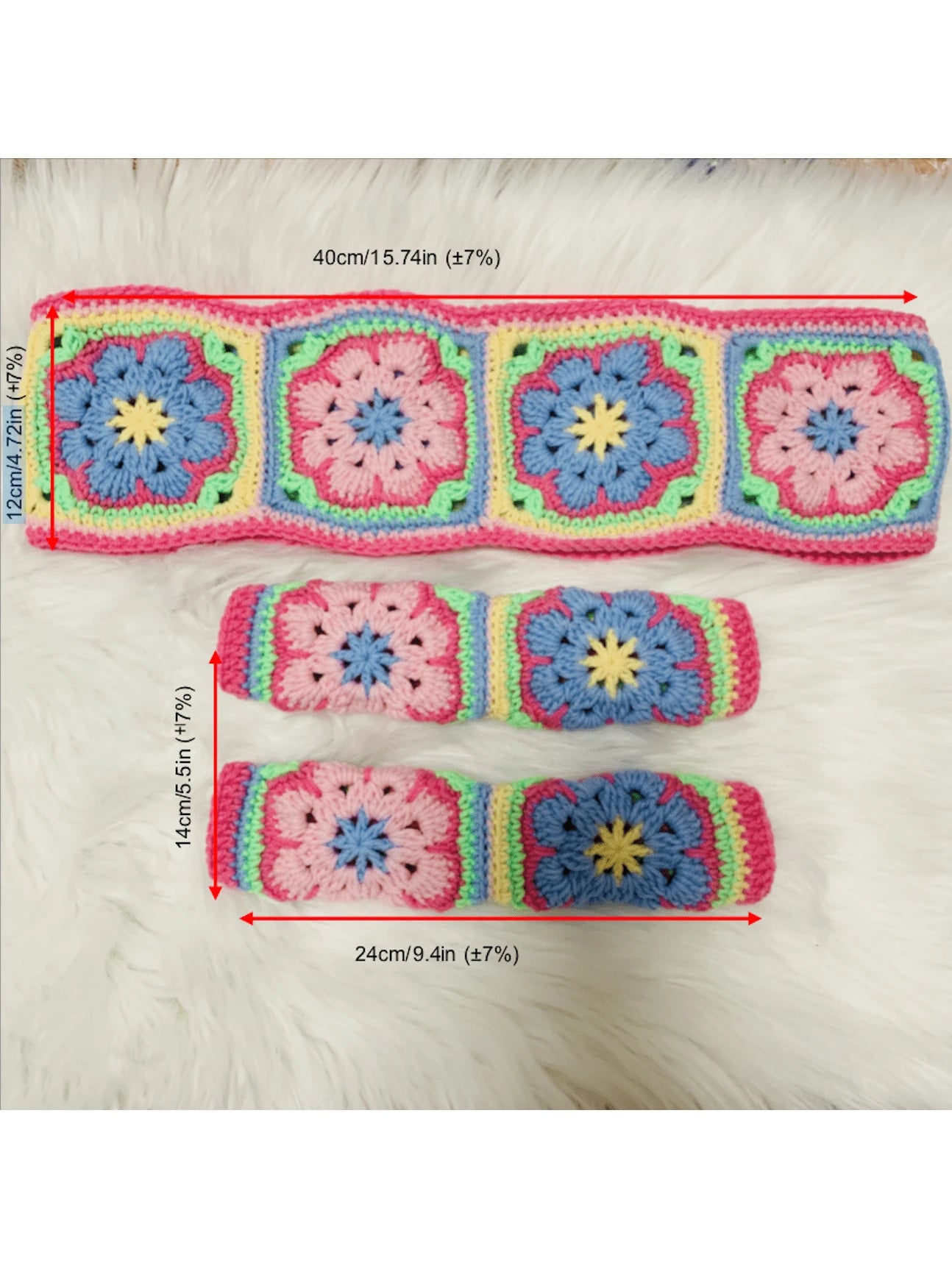 onEternal Handmade Crochet Colorful Galsang Flower Steering Wheel Cover And Seat Belt Cover Car Decor Set