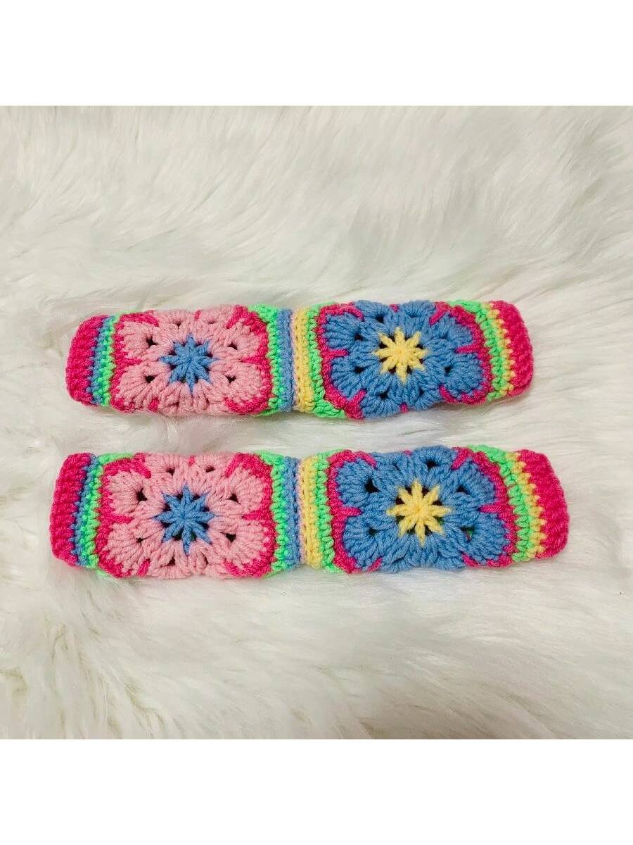 onEternal Handmade Crochet Colorful Galsang Flower Steering Wheel Cover And Seat Belt Cover Car Decor Set